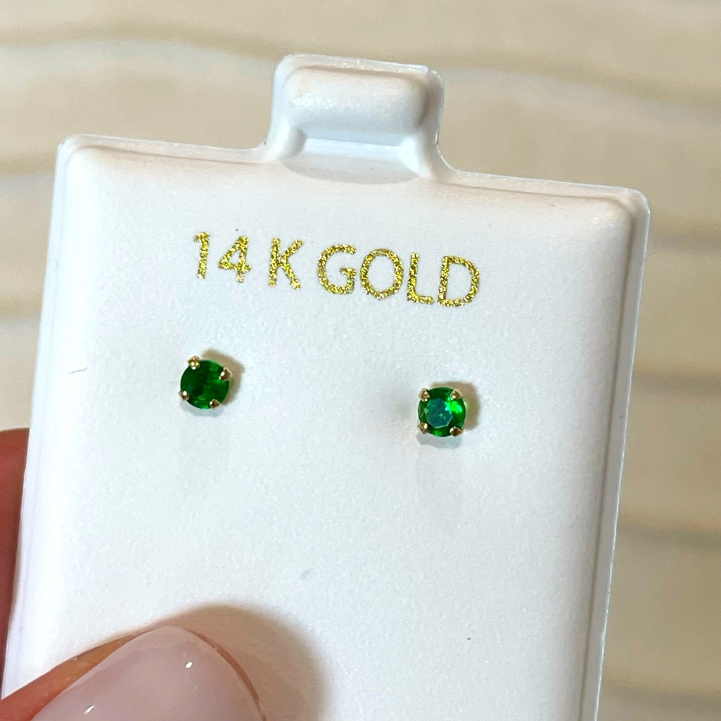 14k Gold Emerald Cz Stud Earrings
